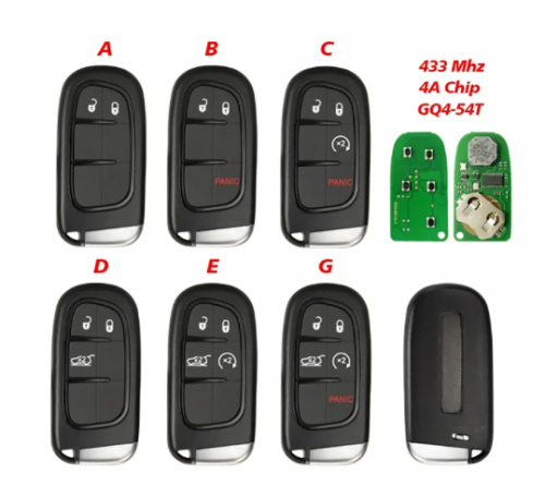 2/3/4/5 Buttons Keyless Key For Jeep Cherokee DODGE RAM Durango Chrysler Remote 433Mhz 4A Chip GQ4-54T