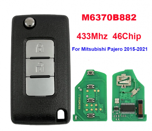 2 Buttons Flip Remote Key For Mitsubishi Pajero 2015-2021 Spare Key With 433MHz 46 Chip M6370B882 with logo