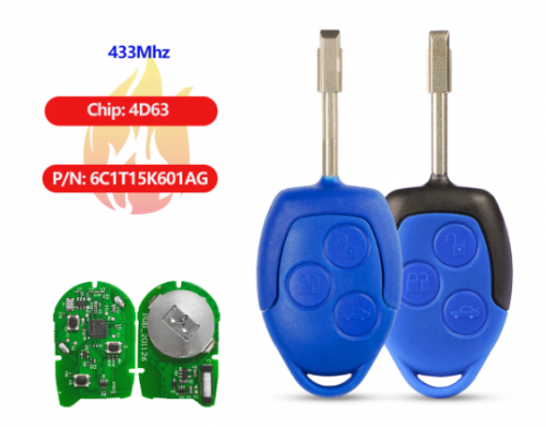 3 Button Car Remote Key 4D63 Chip 433Mhz P/N: 6C1T15K601AG Blue/Black Blade for Ford Transit WM VM 2006-2014 Car Key