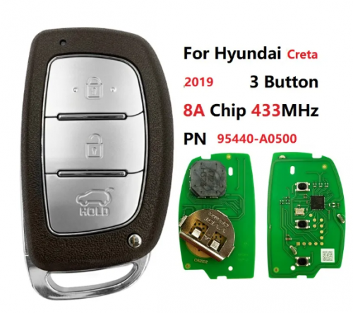PN 95440-A0500 For Hyundai Creta 2019 FCC ID FG00140 Smart Key 3 Buttons 8A Chip 433MHz Keyless Go With Logo