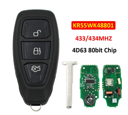 Original Smart Remote For 2011-2019 Ford Focus Fiesta C-Max 3 Button Key KR55WK48801 4D63 Chip 434MHZ With Logo