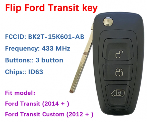 3 button 434MHz Ford Transit / Custom 2014-2016 Remote Key Fob FCCID BK2T-15K601-AA/ AB/ AC WIth Logo