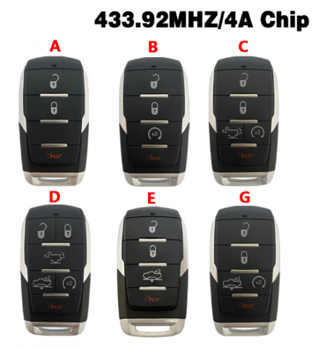 Smart Prox Remote Key for Dodge Ram 1500 Pickup 2019 2020 433.92Mhz PCF7939M AES 4A Chip FCC ID: OHT-4882056 No Logo