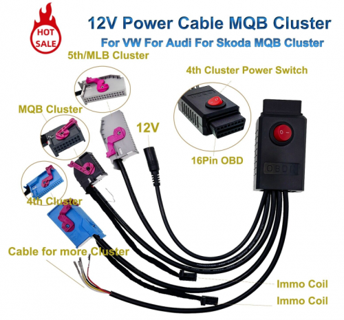 1set MQB Cluster 12V Power Cable MQB Cluster 12V Power Test Cable 5th Cluster Cable 4th ID48 Key Program Cable NEC35XX