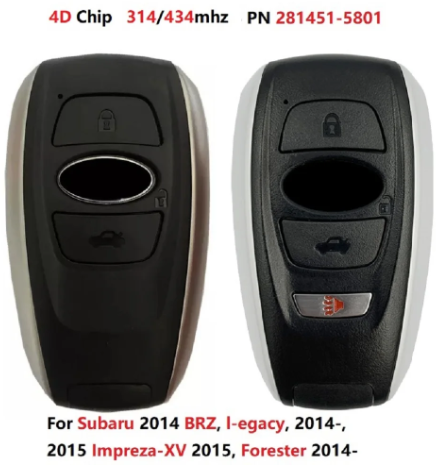 4D Chip 314.3MHZ 434mhz Key for Subaru 2014 BRZ l-egacy 2014- 2015 Impreza-XV 2015 Forester FCC 14AHA-01 PN 281451-5801
