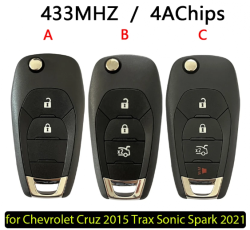 For Chevrolet Cruz 2015 Trax Sonic Spark 2021 Remote Filp Key 433.92FSK 4A chip