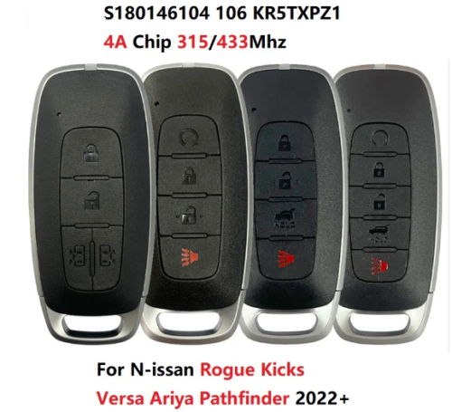 For Nissan Rogue Kicks Versa Ariya Pathfinder 2022+ Smart Key Remote 315/433 MHz 4A Chip FCC S180146106 KR5TXPZ3 No Logo