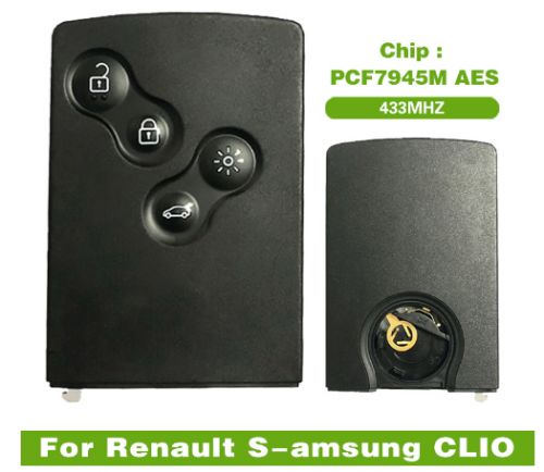 Original 4 Button Smart Card Key For Renault Samsung CLIO smart key 434MHZ PCF7945M AES Chip With Logo