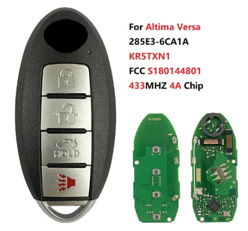 For Nissan Altima Versa FCC ID S180144801 KR5TXN1  285E3-6CA1A 7812D-TXN1 KeyProx Smart 4A Chip 433MHz With Logo