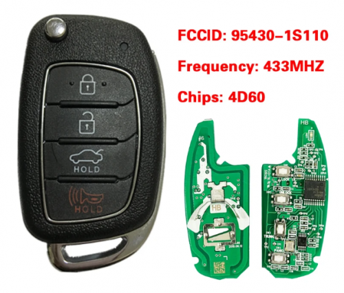 Original PCB 4 Button Flip Key For Hyundai HB20 2016-2019 Remote Fob FCCID 95430-1S110 433MHZ DST 4D60 80Bit Chip WIth Logo