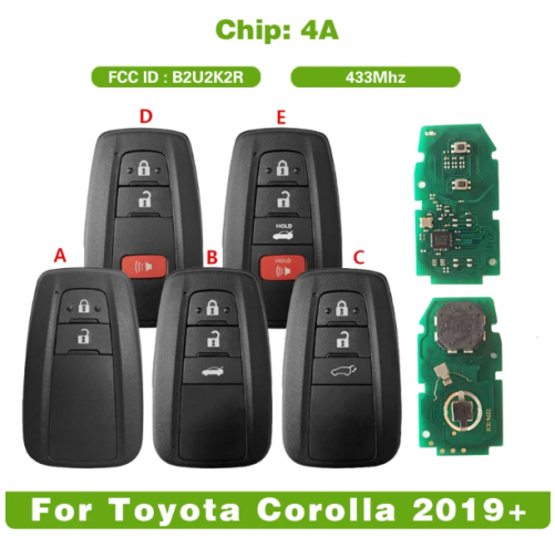 Toyota Corolla 2019+ Smart Remote Key 433MHz 4A Chip FCCID :B2U2K2R 8990H-02050 With Logo