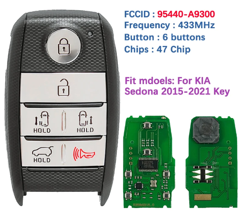 6 Button Smart Key For KIA Sedona 2015-2021 Keyless Entry Remote 95440-A9300 FCC SY5YPFGE06 47 Chip 433Mhz With Logo