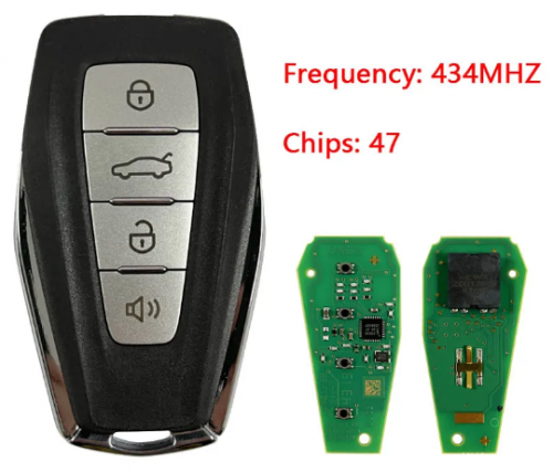 Original For Geely Original 47 Chip Car Key FOB 4 Button Smart Key 433MHZ Remote With Logo
