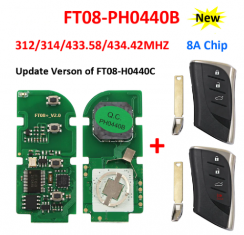 Lonsdor FT08 PH0440B Update Version of FT08-H0440C 312/314/433.58/434.42Mhz Switchable 8A Chip For Lexus ES300h ES350 Smart Key