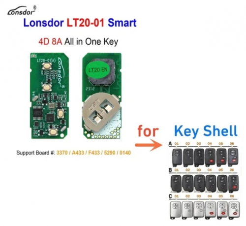 Lonsdor LT20-01 LT20-02 LT20-03 LT20-04 LT20-05 LT20-07 LT20-08  8A+4D Universal Smart Remote PCB 40 / 80 Bit for Toyota Lexus 4 Buttons 433 / 315 MHz