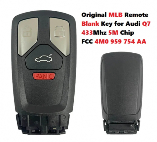 OEM Blank MLB Key FCC 4M0 959 754 AA For Audi Q7 Original Remote Control key 3+1 Buttons 433Mhz 5M Chip Keyless GO With Logo