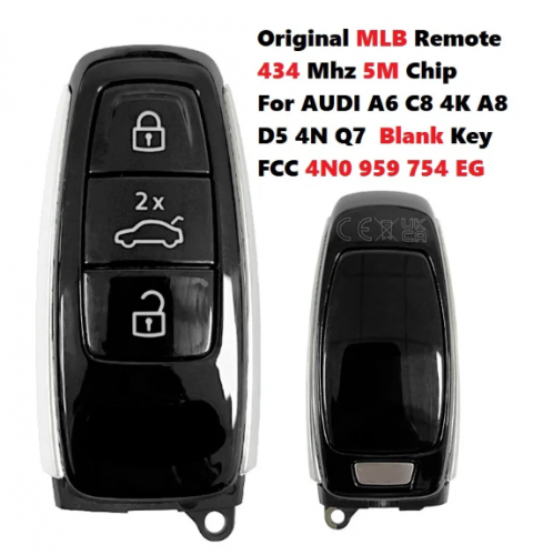 Original MLB Remote 3 Button 434 Mhz 5M Chip Blanku KEY For AUDI A6 C8 4K A8 D5 4N Q7 4M Smart key FCC ID 4N0959754EG With Logo