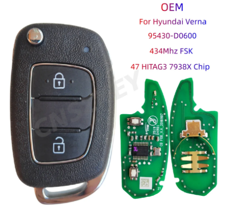 Original 2 Button Flip Car Key For Hyundai Verna 2017 2018 2019 2020  Genuine Remotes FCCID 95430-D0500 95430-D0600 433Mhz 47 Chip With Logo