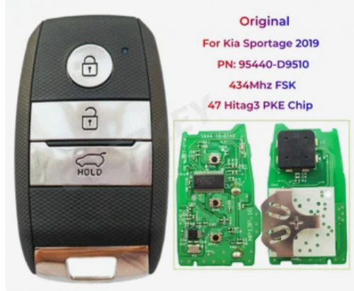 Original Smart Remote Key 434Mhz FSK 47 Hitag3 PKE Chip PN: 95440-D9510 For Kia Sportage 2019 3 Buttons Keyless With Logo