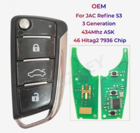 Original Smart Remote Key 434Mhz ASK 46 Hitag2 7936 Chip For JAC Refine S3 3 Generation With Logo