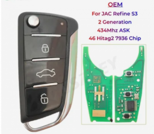 OEM Smart Remote Key 434Mhz ASK 46 Hitag2 7936 Chip For JAC Refine S3 2 Generation Also Can Use For S5 1 Generation With Logo