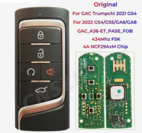 Original Smart Remote Key Fob For GAC Trumpchi 2021+ GS4 2022 GS5 GA6 GA8 434Mhz FSK 4A NCF29AxM Chip A36 5 Buttons With Logo