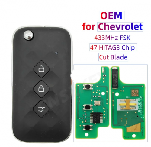 OEM Flip Remote Car Key FOB For Chevrolet Aveo 433Mhz FSK ID47 HITAG3 PCF7961X Chip Unlocked With Blade New Logo