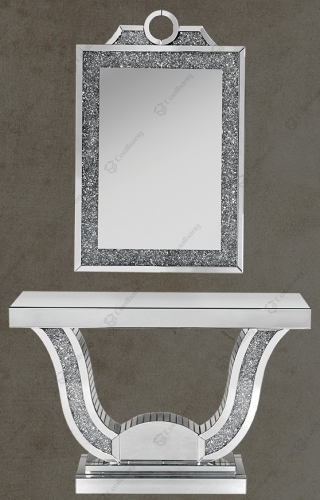 Crushed Diamond Console Table with Wall Mirror Set