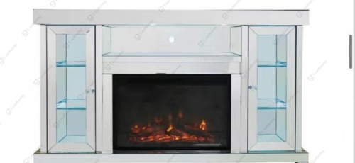 Mirrored TV Stand with Fireplace