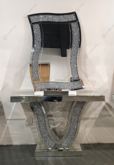 Crushed Diamond Console Table with Wall Mirror Set