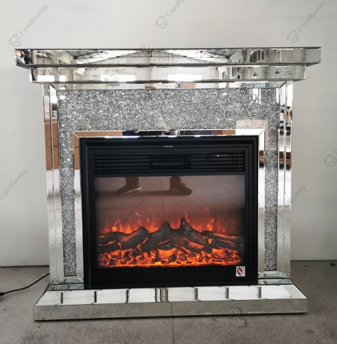 Living Room Furniture Crushed Diamond Fireplace -Silver