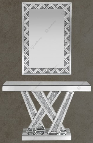 Crushed Diamond Console Table with Wall Mirror Set