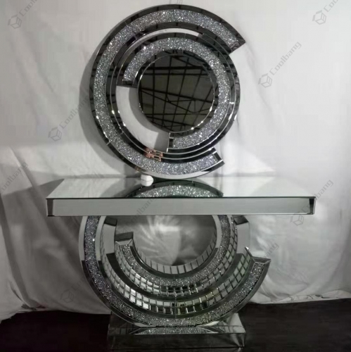 Crushed Diamond Console Table with Wall Mirror Set