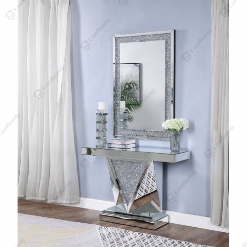 Crushed Diamond Console Table with Wall Mirror Set