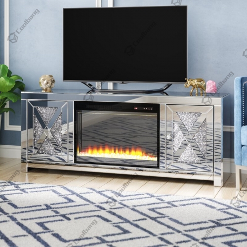 Crushed Diamond TV Stand with Electric Fireplace