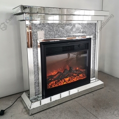 Modern Living Room Furniture White Glass Crushed Diamond Fireplace