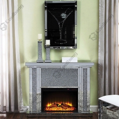 Modern Living Room Furniture White Glass Crushed Diamond Fireplace