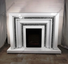 Modern Living Room Furniture White Glass Crushed Diamond Fireplace