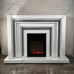 Modern Living Room Furniture White Glass Crushed Diamond Fireplace