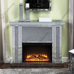 Modern Living Room Furniture White Glass Crushed Diamond Fireplace