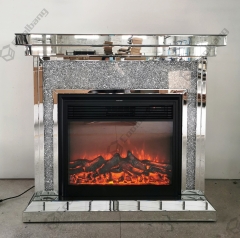 Modern Living Room Furniture White Glass Crushed Diamond Fireplace