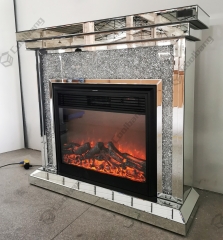 Modern Living Room Furniture White Glass Crushed Diamond Fireplace