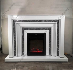 Modern Living Room Furniture White Glass Crushed Diamond Fireplace