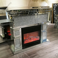 Modern Living Room Furniture White Glass Crushed Diamond Fireplace