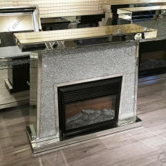 Modern Living Room Furniture White Glass Crushed Diamond Fireplace