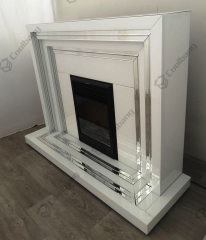 Modern Living Room Furniture White Glass Mirrored Fireplace