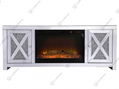 Living Room Crushed Diamond TV Stand with Fireplace