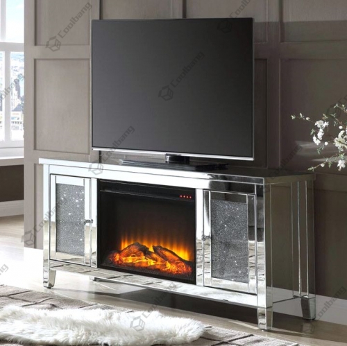 Living Room Crushed Diamond TV Stand with Fireplace