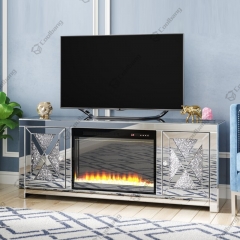 Living Room Crushed Diamond TV Stand with Fireplace