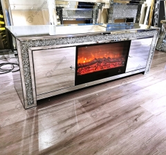 Living Room Crushed Diamond TV Stand with Fireplace